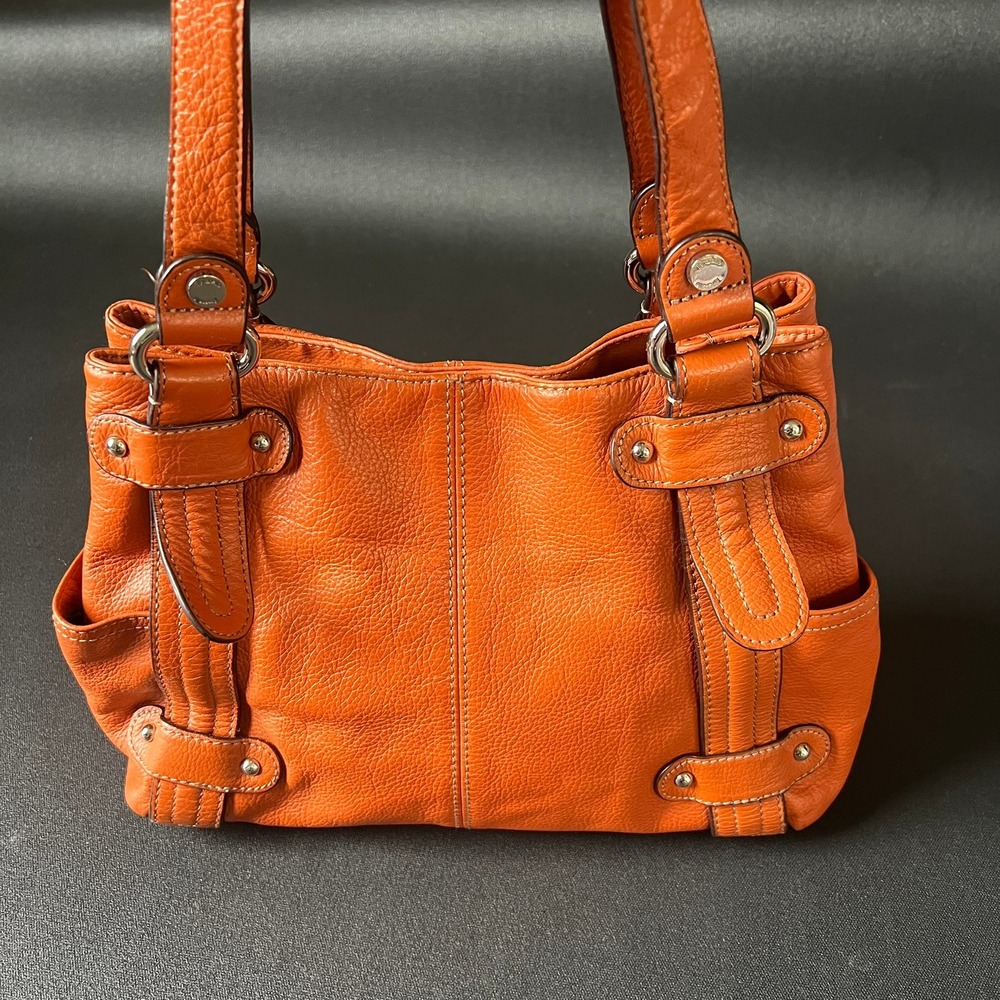 Tignanello Burnt Orange Pebbled Leather Shoulder Bag Y2k 90s Boho Dopamine Retro - Picture 10 of 15